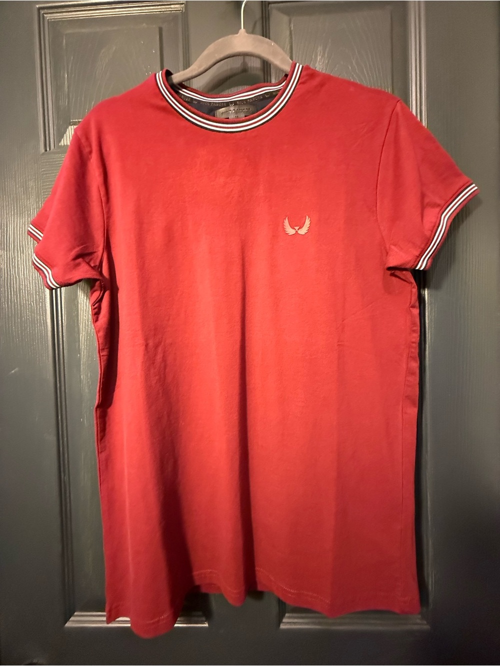Nick Danger Men’s M Red Flex Fit Ringer T-Shirt Striped Trim Wing Logo